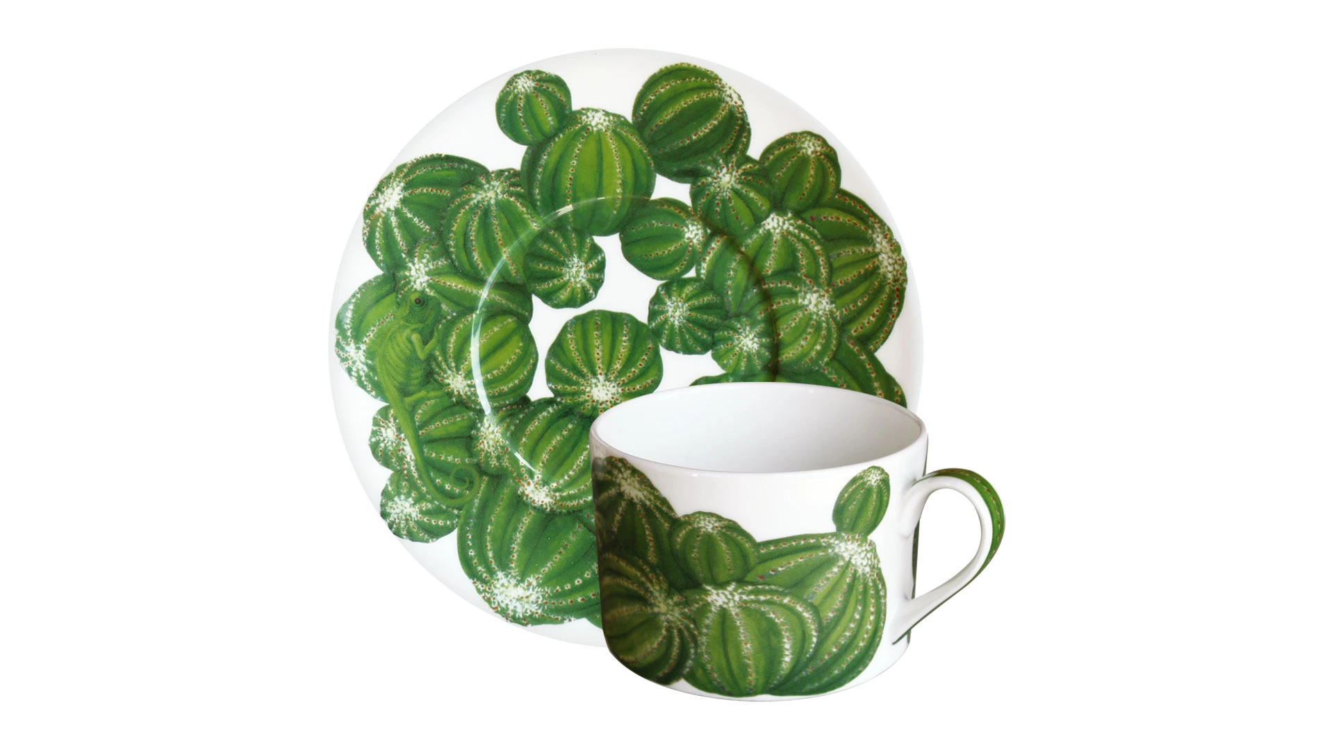 Чашка чайная с блюдцем Taitu Кактусы 230 мл, фарфор костяной