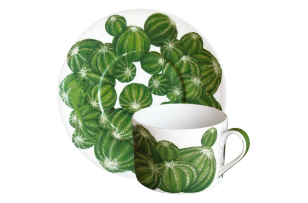 Чашка чайная с блюдцем Taitu Кактусы 230 мл, фарфор костяной