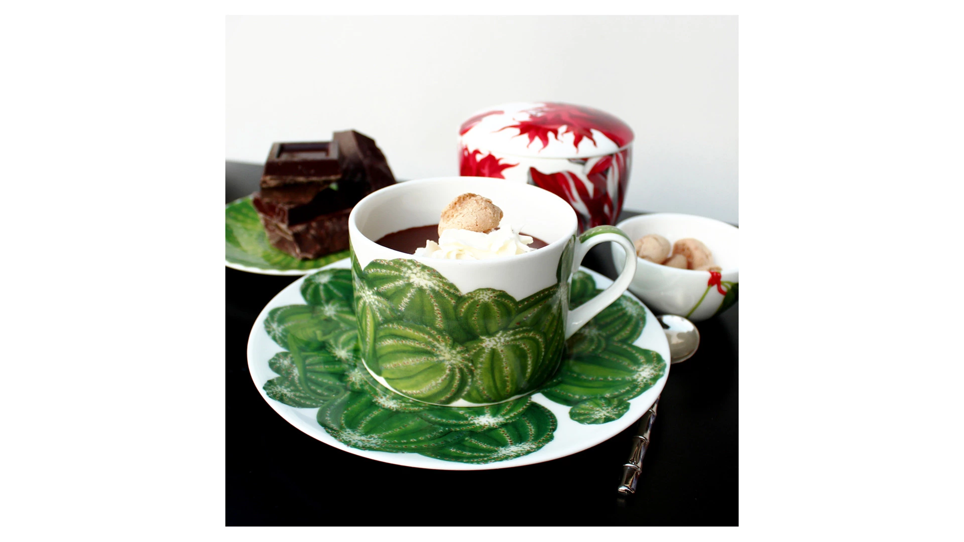 Чашка чайная с блюдцем Taitu Кактусы 230 мл, фарфор костяной