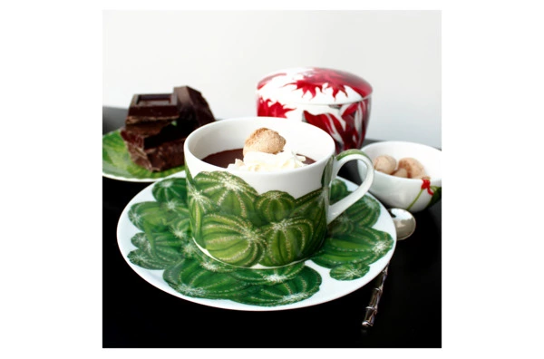 Чашка чайная с блюдцем Taitu Кактусы 230 мл, фарфор костяной