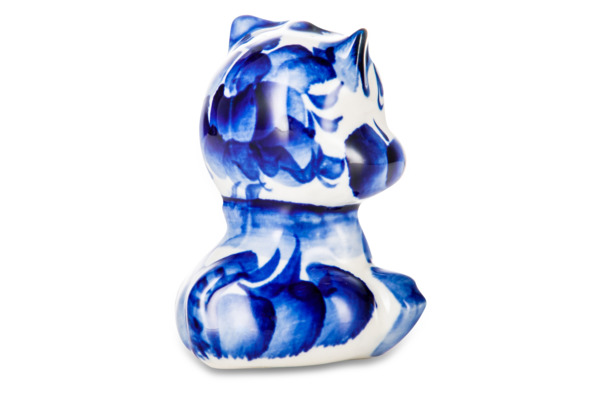 Скульптура Гжель Кот 9 см, фарфор, бело-синий