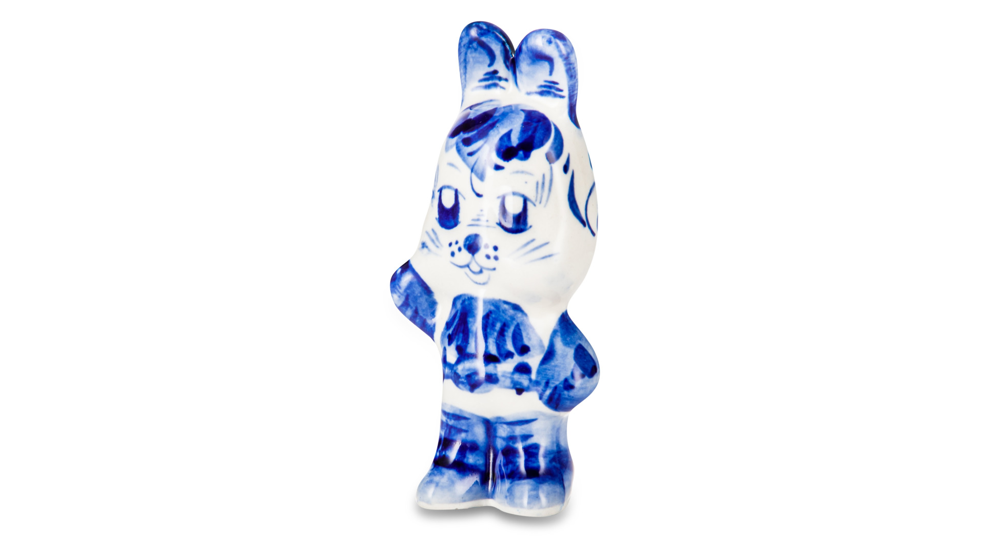Скульптура Гжель Заяц 10,5 см, фарфор, бело-синий