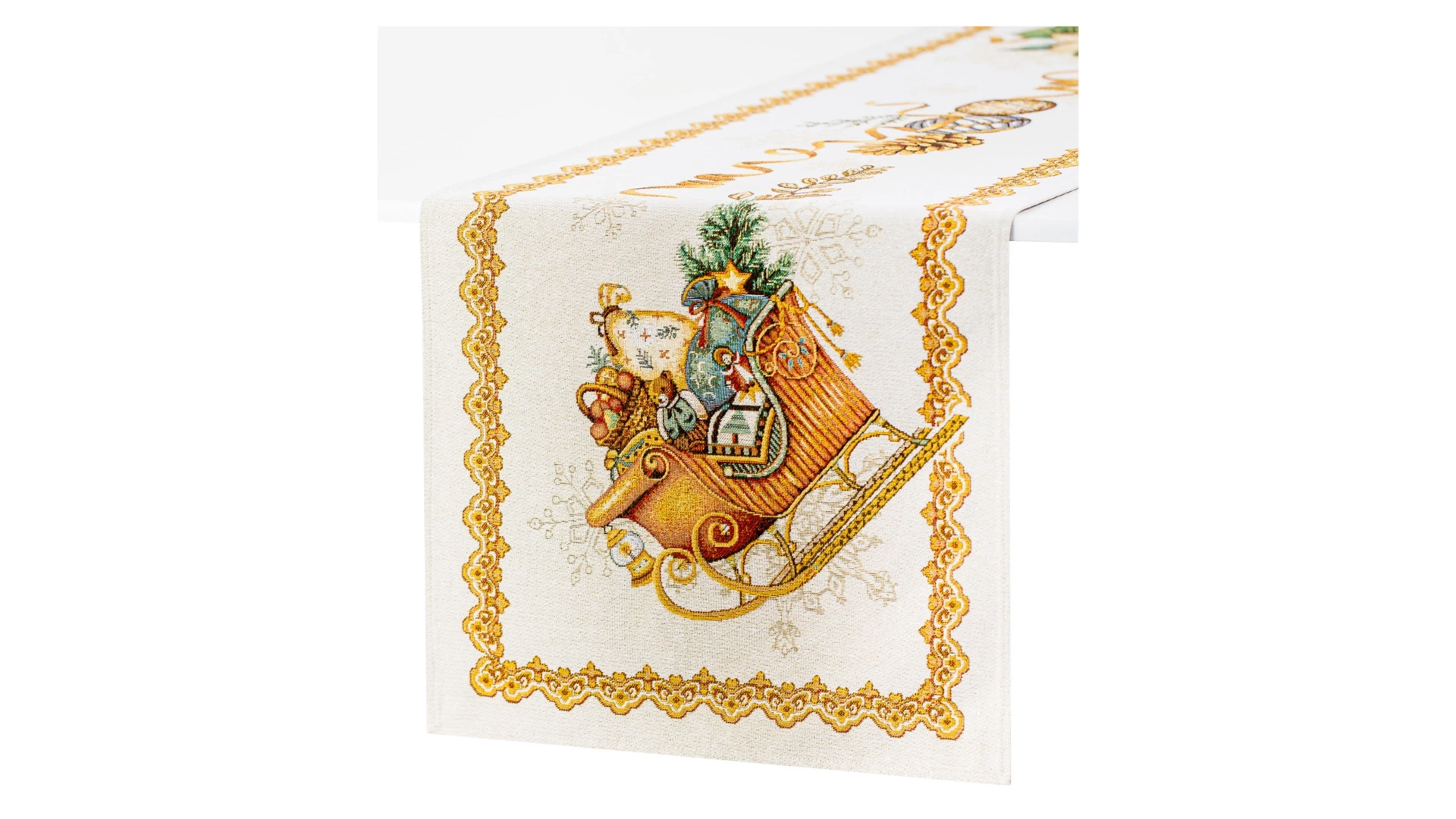 Дорожка для стола Eurotex Сани Деда Мороза Люрекс 45х140 см, гобелен, п/к