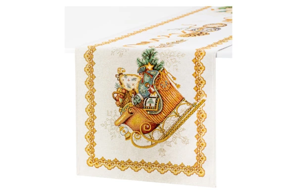 Дорожка для стола Eurotex Сани Деда Мороза Люрекс 45х140 см, гобелен, п/к