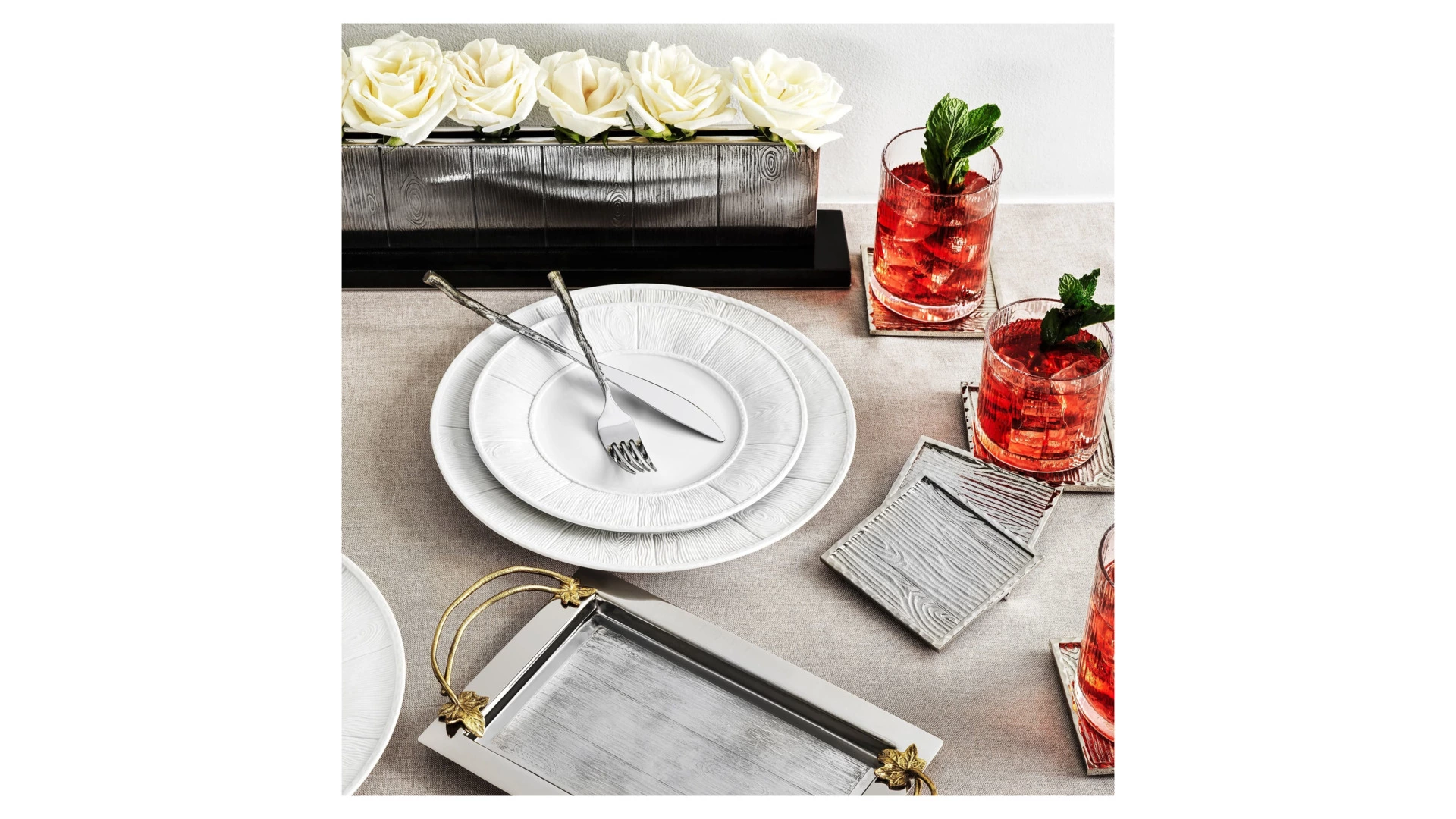 Поднос с ручками Michael Aram Плющ и дуб 57x32 см, сталь нержавеющая