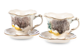 Набор чашек чайных с блюдцами Анна Тишина 2 шт, подглазурная роспись, декор золотом, фарфор твердый,