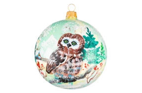 Украшение елочное шар Bartosh Сова в лесу 10 см, стекло