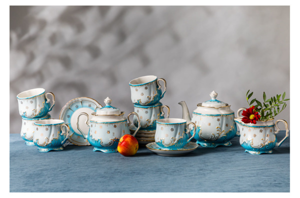 Сервиз чайный Промыслы Вербилок Кузнецовский Опаловый 15 предметов на 6 персон, фарфор твердый