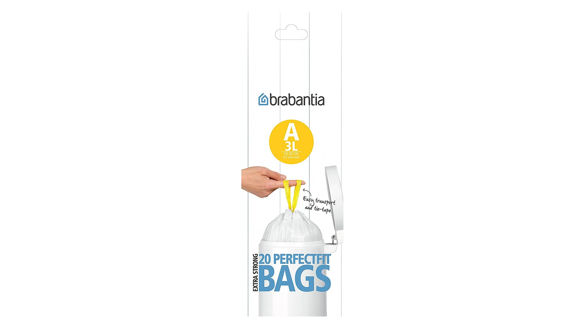 Пакет для мусорного бака с завязками Brabantia PerfectFit A 3 л, 20 шт в рулоне