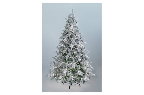 Ель искусственная заснеженная с вплетенной гирляндой Crystal Trees Маттерхорн 180 см, зеленая