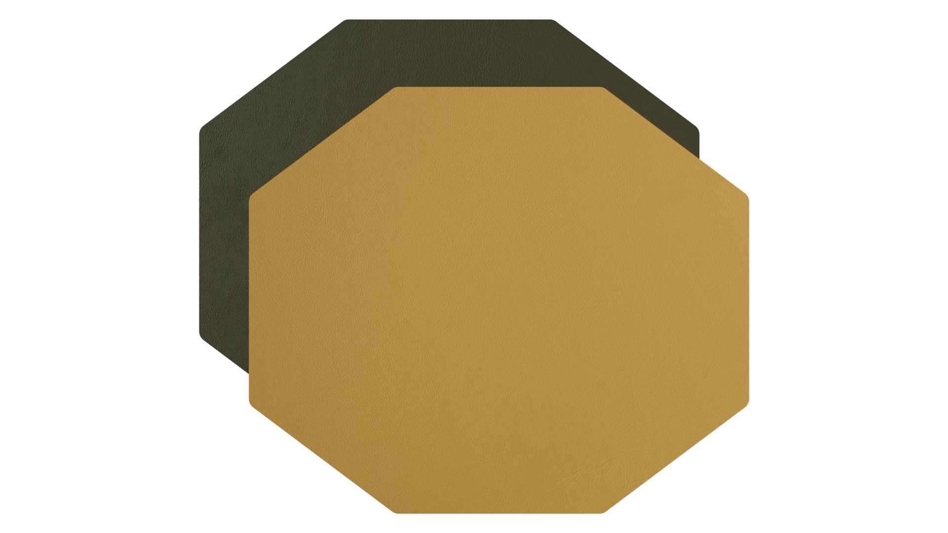 Плейсмат октагон ADJ 44,5х38 см, кожа натуральная, оливковый/горчичный