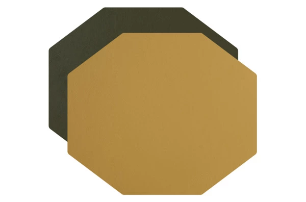 Плейсмат октагон ADJ 44,5х38 см, кожа натуральная, оливковый/горчичный