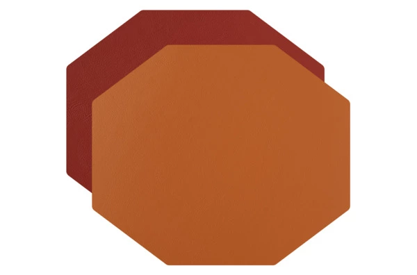 Плейсмат октагон ADJ 44,5х38 см, кожа натуральная, коньяк/бордо