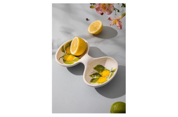 Менажница двухсекционная Edelweiss Лимоны с цветами 20х13 см, керамика