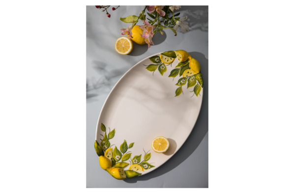 Блюдо овальное Edelweiss Лимоны и цветы 46х30 см, керамика