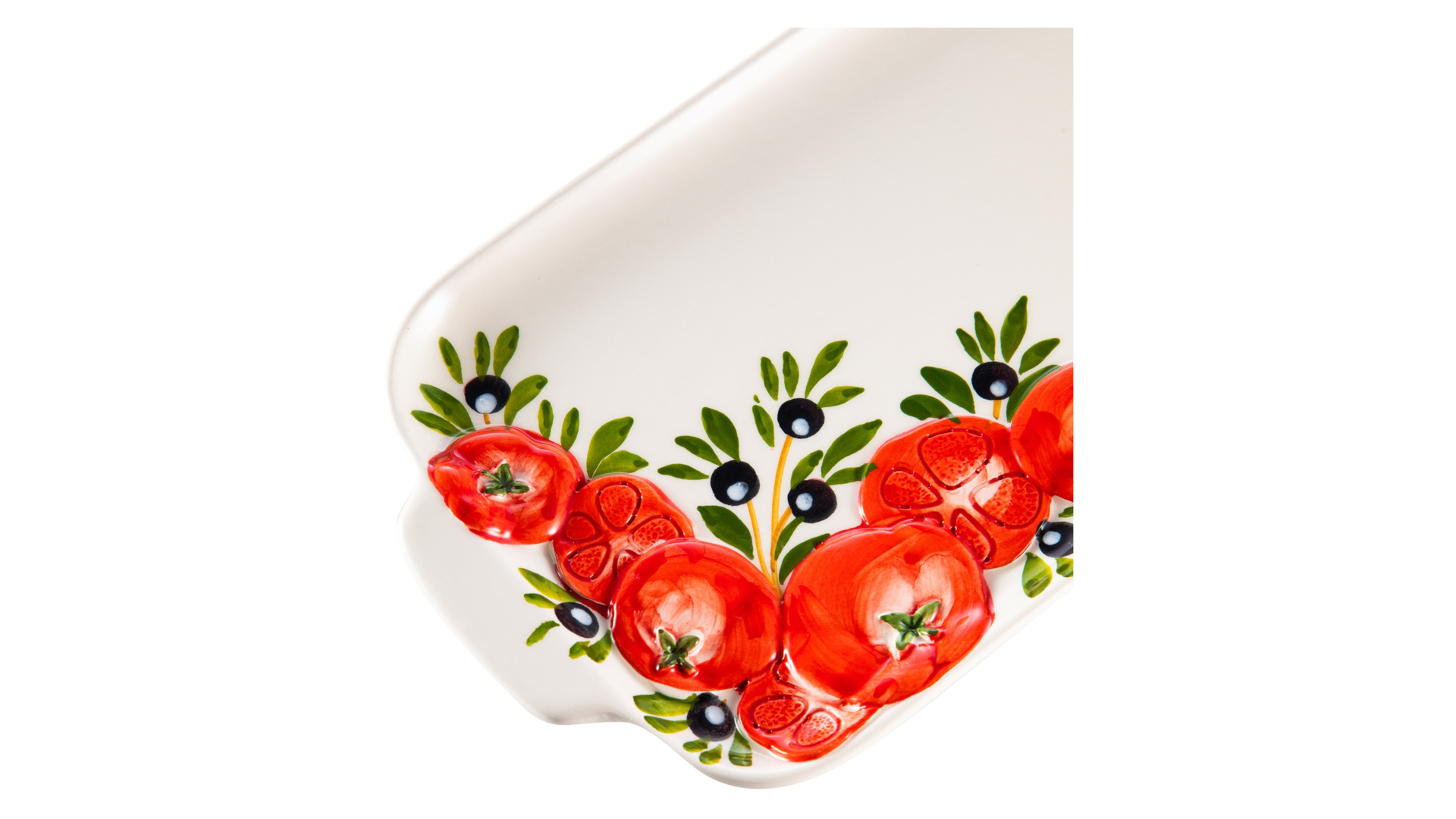 Блюдо прямоугольное с ручками Edelweiss Томаты и оливки 16х26 см, керамика