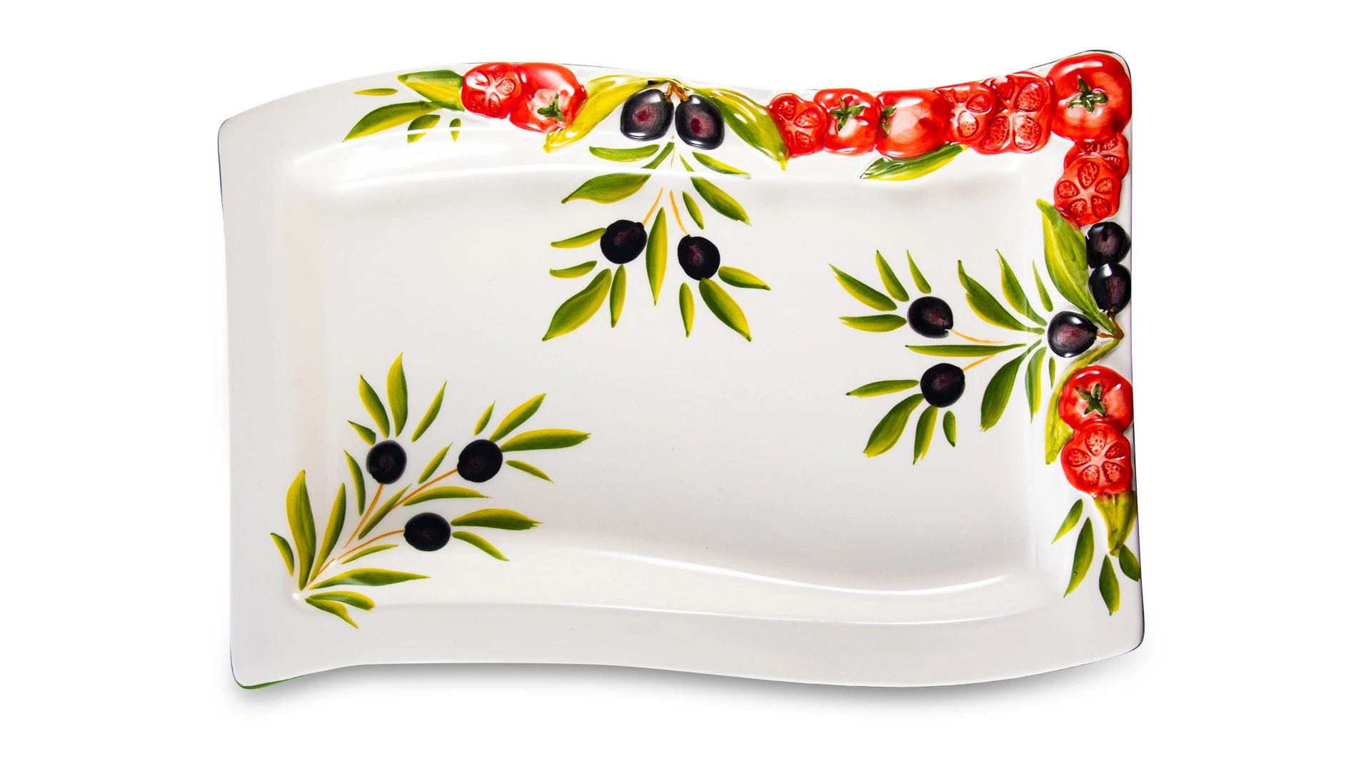 Блюдо прямоугольное с изгибом Edelweiss Томаты и оливки 33х20 см, керамика