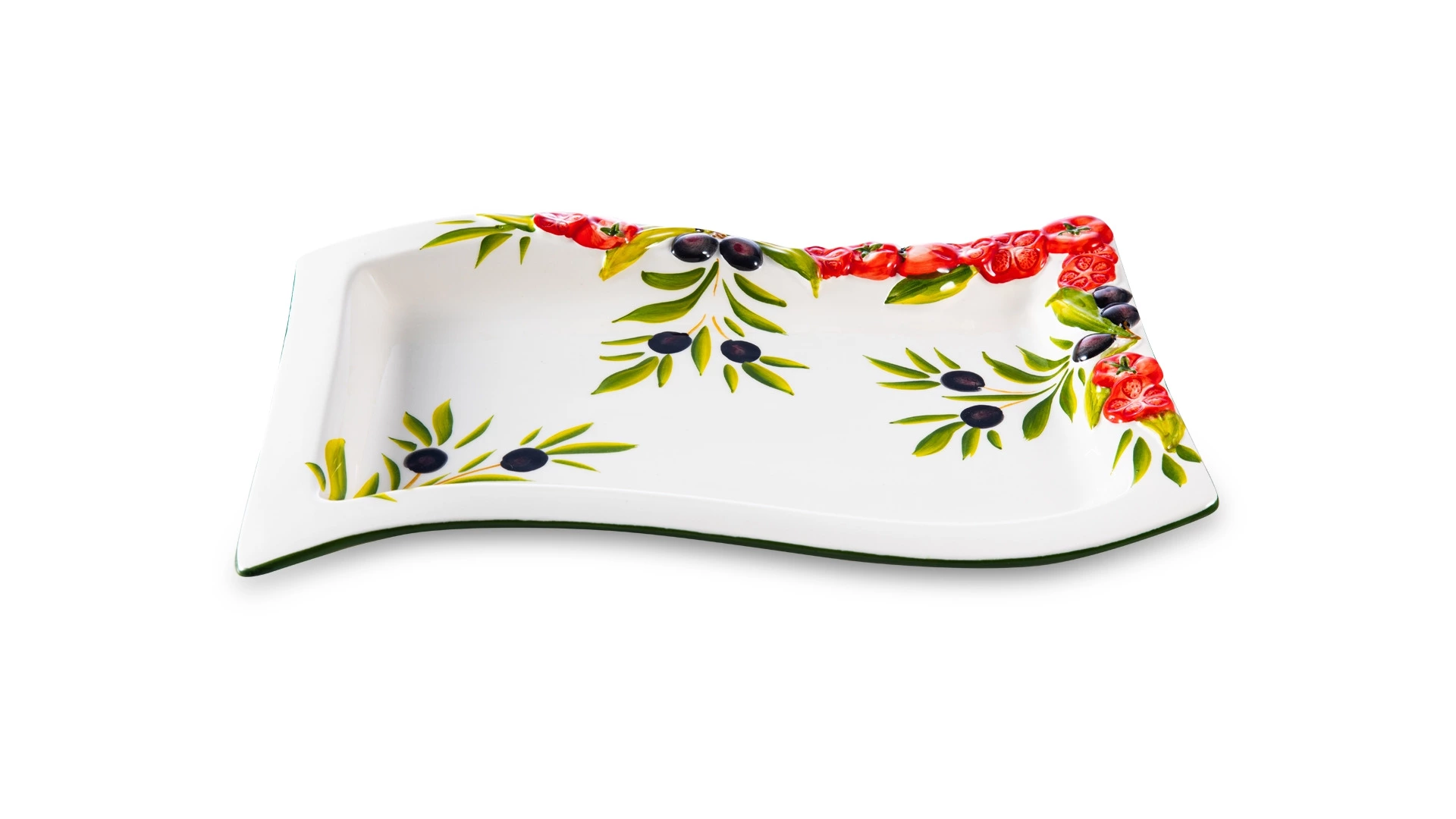 Блюдо прямоугольное с изгибом Edelweiss Томаты и оливки 33х20 см, керамика