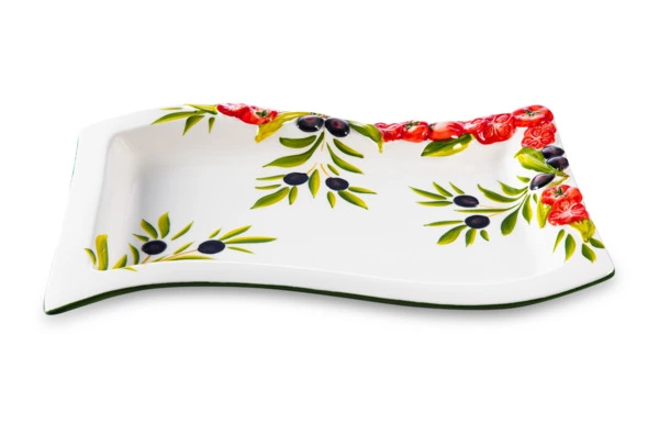 Блюдо прямоугольное с изгибом Edelweiss Томаты и оливки 33х20 см, керамика