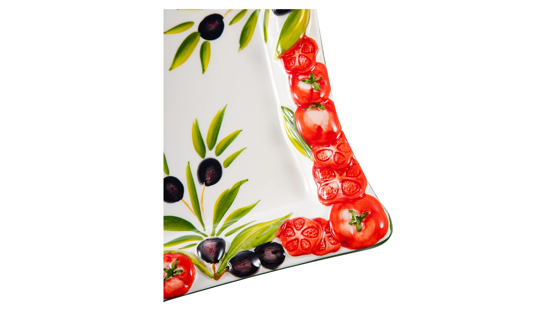Блюдо прямоугольное с изгибом Edelweiss Томаты и оливки 33х20 см, керамика