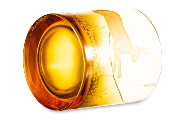 Набор стаканов для виски в футляре ГХЗ Зайцы 350 мл, янтарный, хрусталь