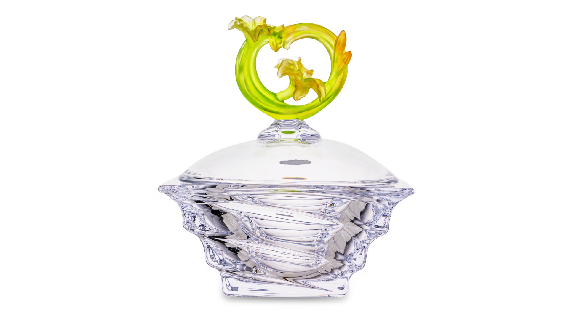 Конфетница с крышкой Cristal de Paris Миллениум 18 см, h15 см, крышка с зеленым цветком