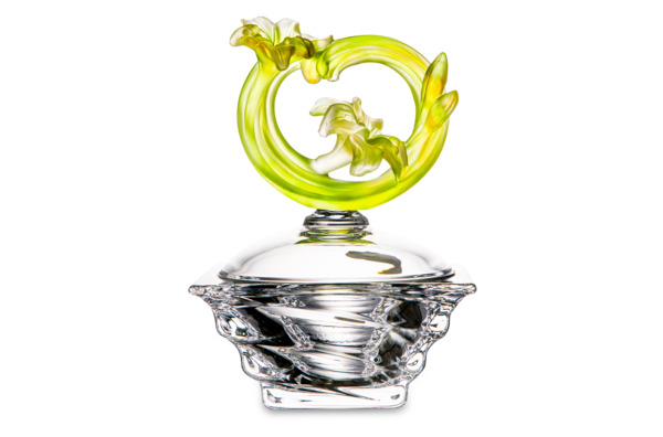 Конфетница с крышкой Cristal de Paris Миллениум h10 см, крышка с зеленым цветком