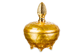 Конфетница с крышкой Cristal de Paris Каскад 15 см, h15 см, золотая, ручка золотой бутон