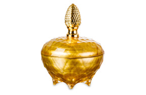 Конфетница с крышкой Cristal de Paris Каскад 15 см, h15 см, золотая, ручка золотой бутон