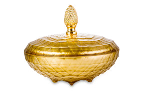 Конфетница с крышкой Cristal de Paris Каскад 28 см, h18 см, золотая, ручка золотой бутон