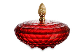 Конфетница с крышкой Cristal de Paris Каскад 28 см, h18 см, красная, ручка золотой бутон