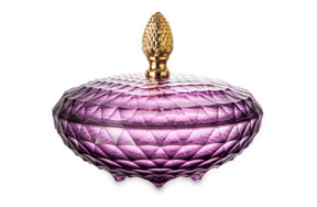 Конфетница с крышкой Cristal de Paris Каскад 28 см, h18 см, лиловая, ручка золотой бутон