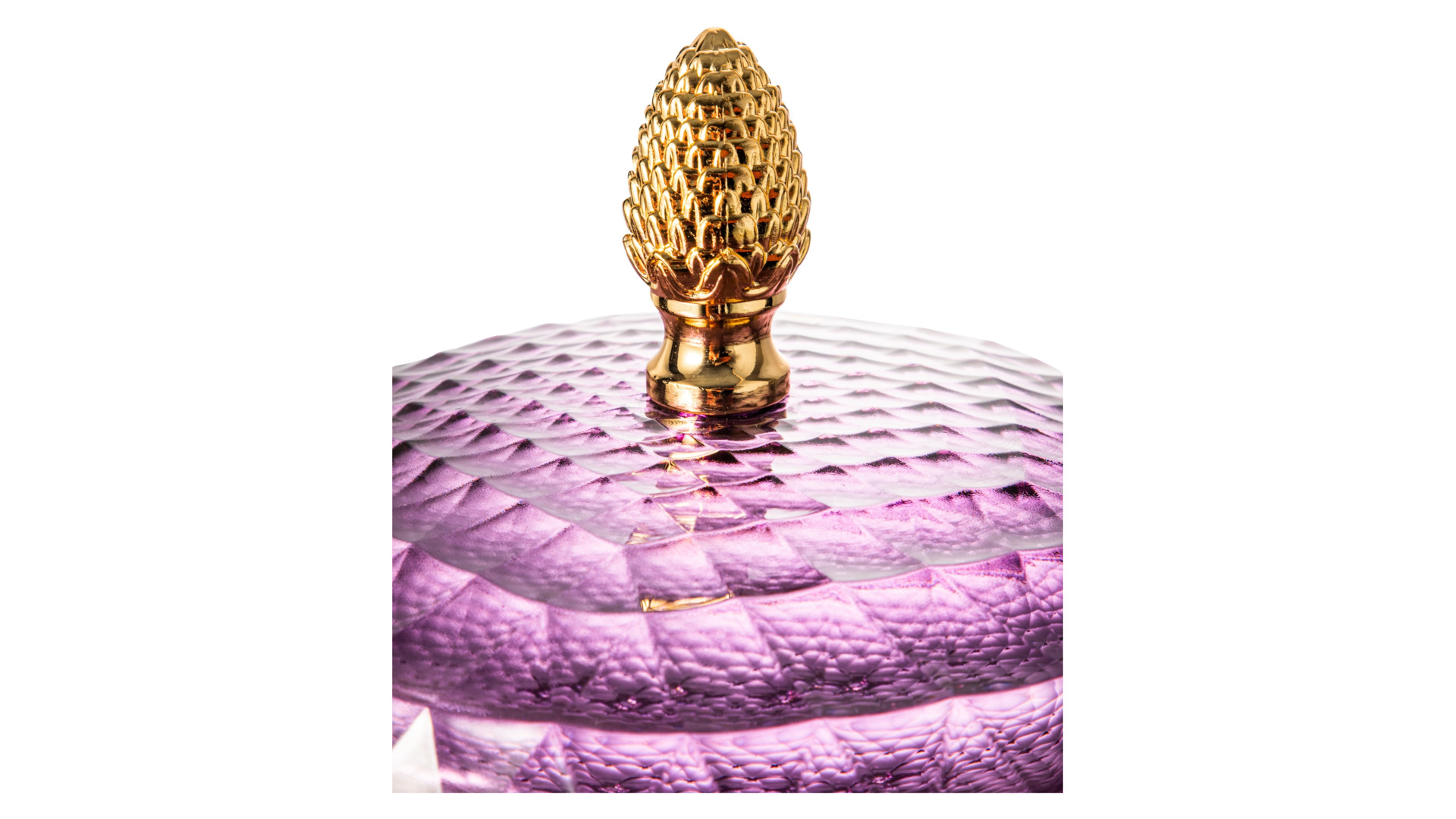 Конфетница с крышкой Cristal de Paris Каскад 28 см, h18 см, лиловая, ручка золотой бутон