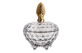 Конфетница с крышкой Cristal de Paris Каскад 15 см, h15 см, ручка золотой бутон