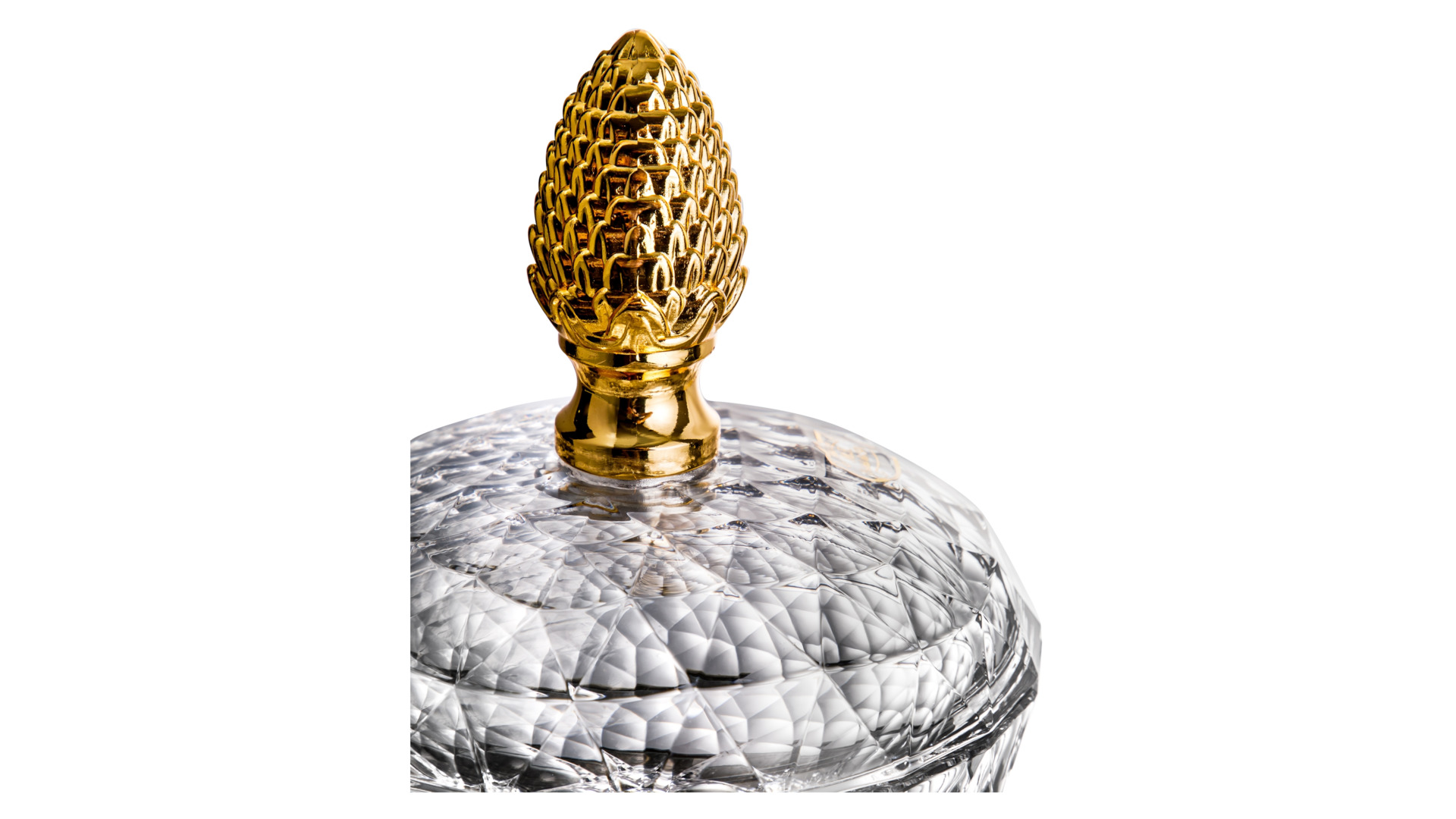 Конфетница с крышкой Cristal de Paris Каскад 15 см, h15 см, ручка золотой бутон