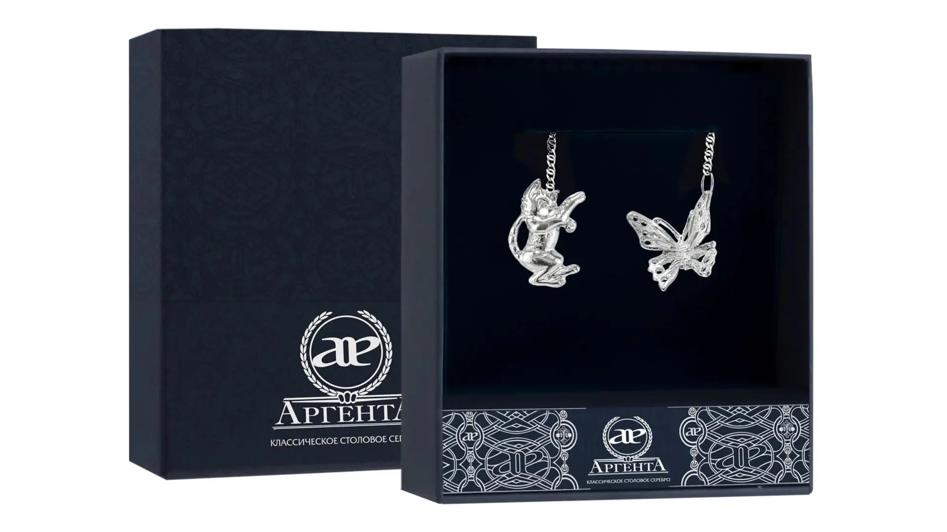 Ионизатор воды в футляре АргентА От Души Кот с бабочкой 11,95 г, серебро 925