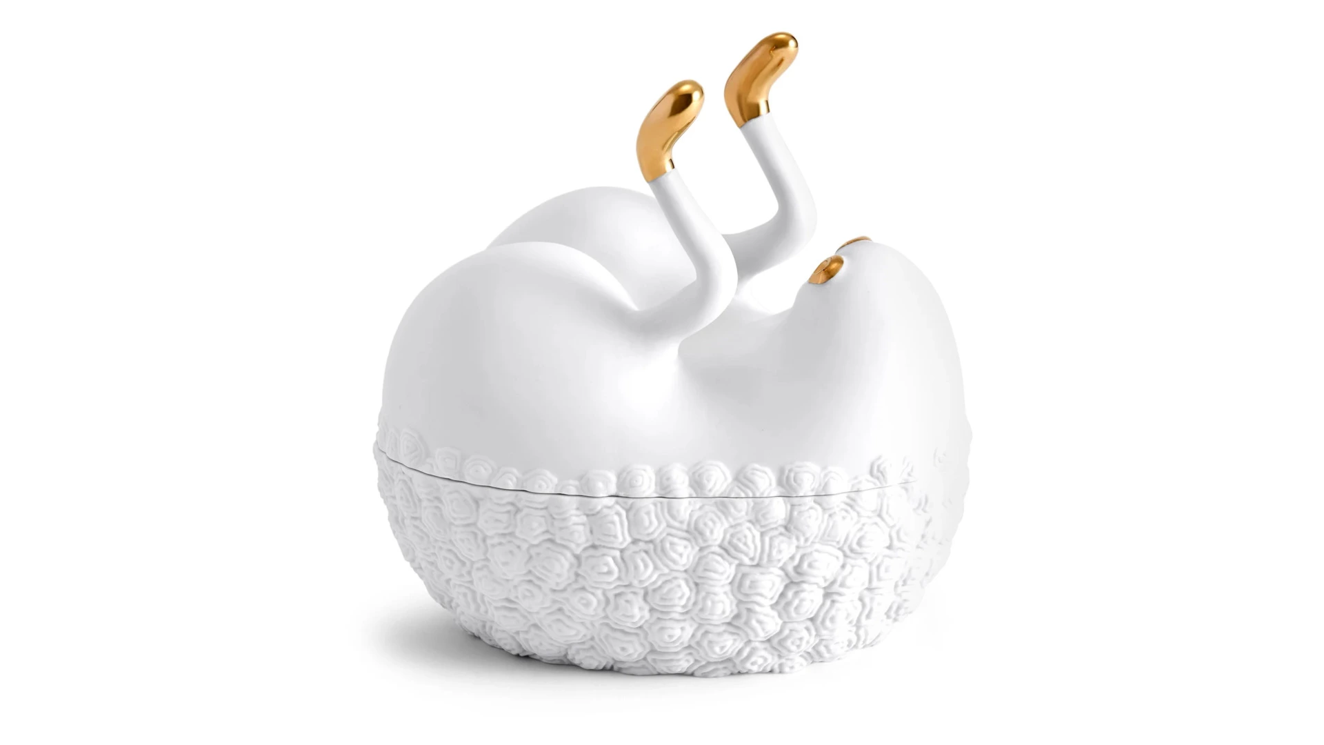 Чаша для закусок с крышкой L’Objet Хаас 17х13х16 см, белая, фарфор, позолота