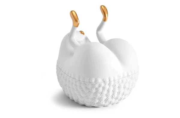 Чаша для закусок с крышкой L’Objet Хаас 17х13х16 см, белая, фарфор, позолота