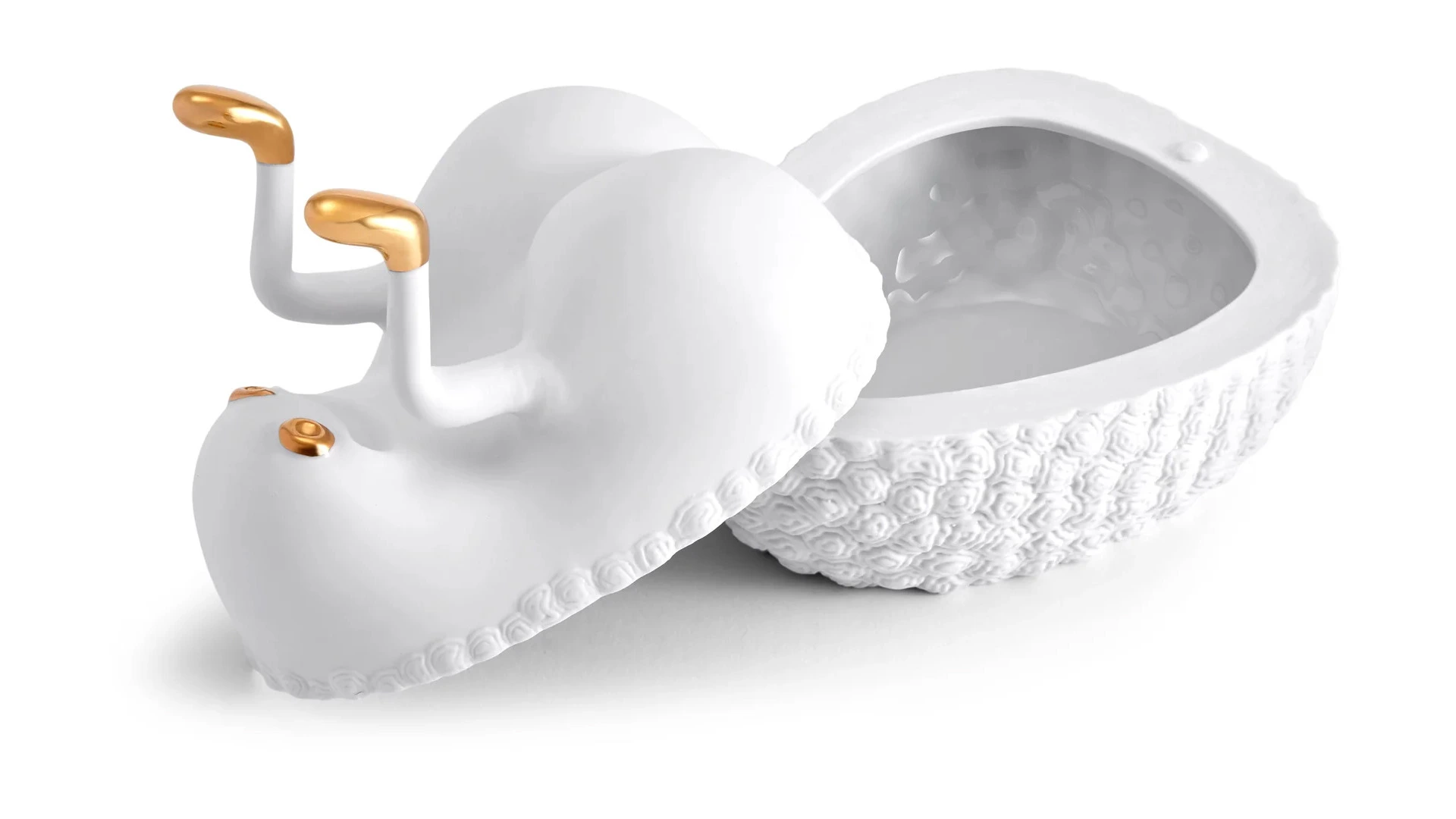 Чаша для закусок с крышкой L’Objet Хаас 17х13х16 см, белая, фарфор, позолота