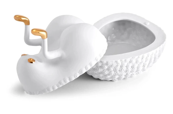 Чаша для закусок с крышкой L’Objet Хаас 17х13х16 см, белая, фарфор, позолота