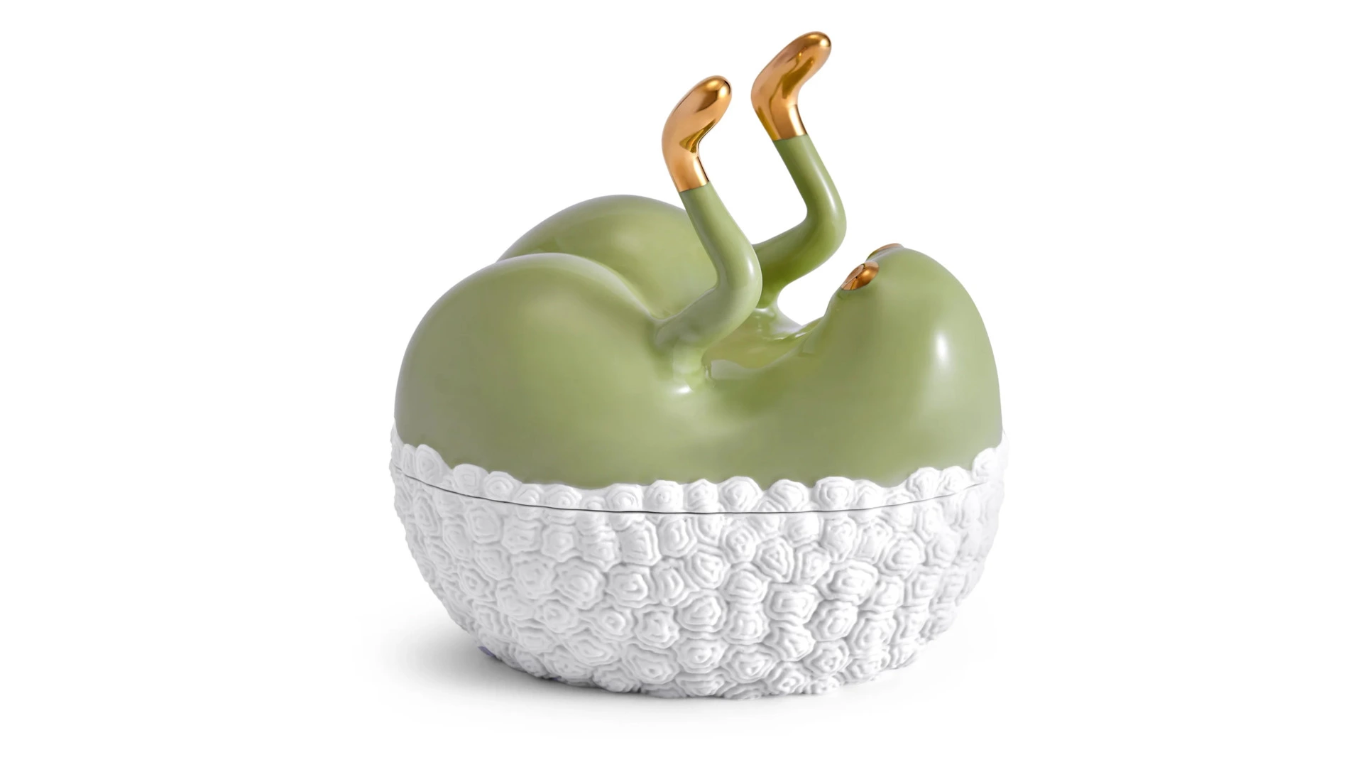 Чаша для закусок с крышкой L’Objet Хаас 17х13х16 см, белая с золотом, фарфор, позолота
