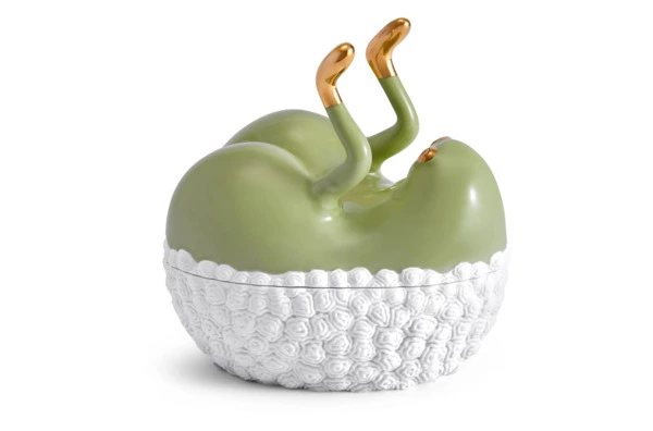 Чаша для закусок с крышкой L’Objet Хаас 17х13х16 см, белая с золотом, фарфор, позолота