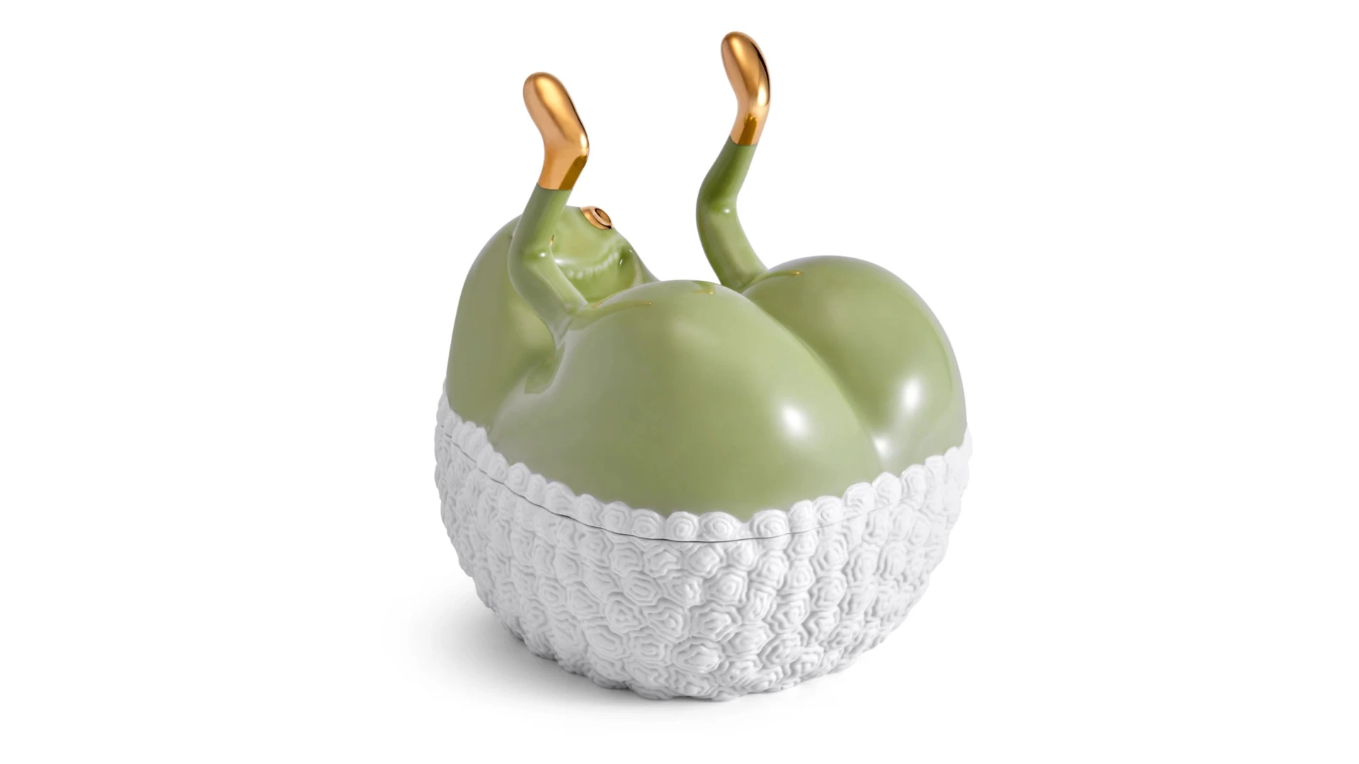 Чаша для закусок с крышкой L’Objet Хаас 17х13х16 см, белая с золотом, фарфор, позолота