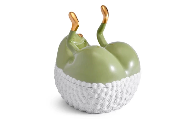 Чаша для закусок с крышкой L’Objet Хаас 17х13х16 см, белая с золотом, фарфор, позолота