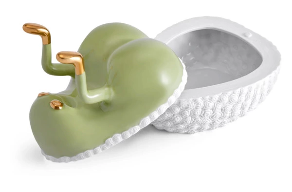 Чаша для закусок с крышкой L’Objet Хаас 17х13х16 см, белая с золотом, фарфор, позолота