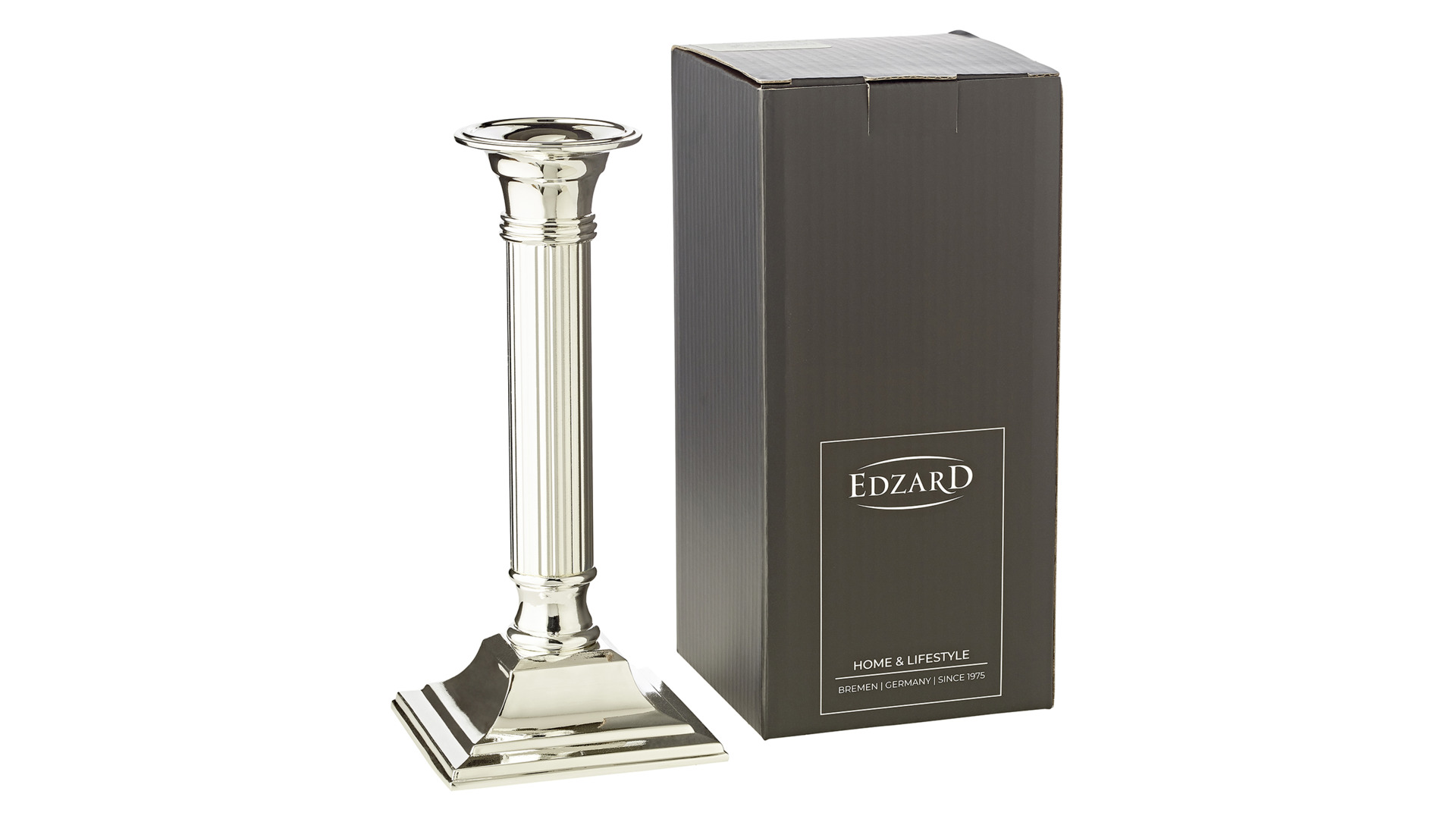 Подсвечник для столовой свечи Edzard Линкольн 8,5х8,5 см, Н19 см, посеребрение