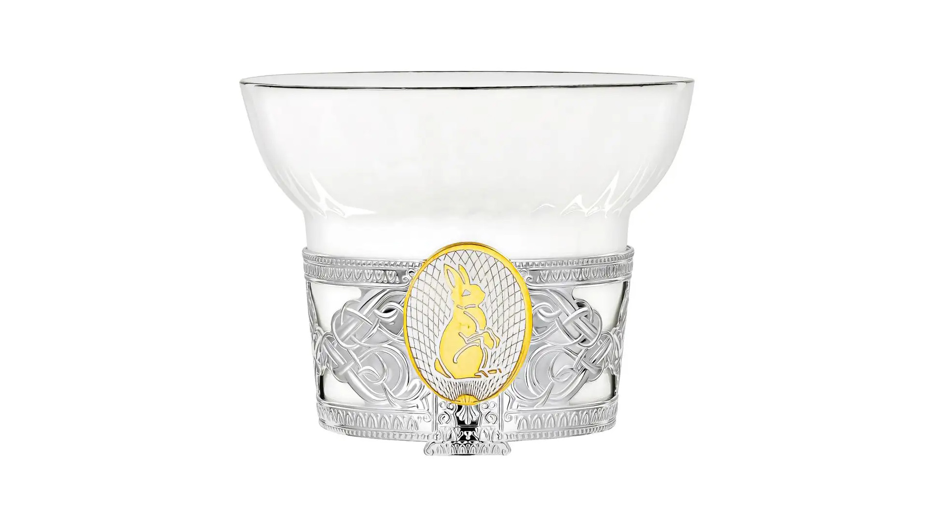 Чашка чайная с ложкой в футляре АргентА Кролик 66,25 г, 2 предмета, серебро 925, фарфор