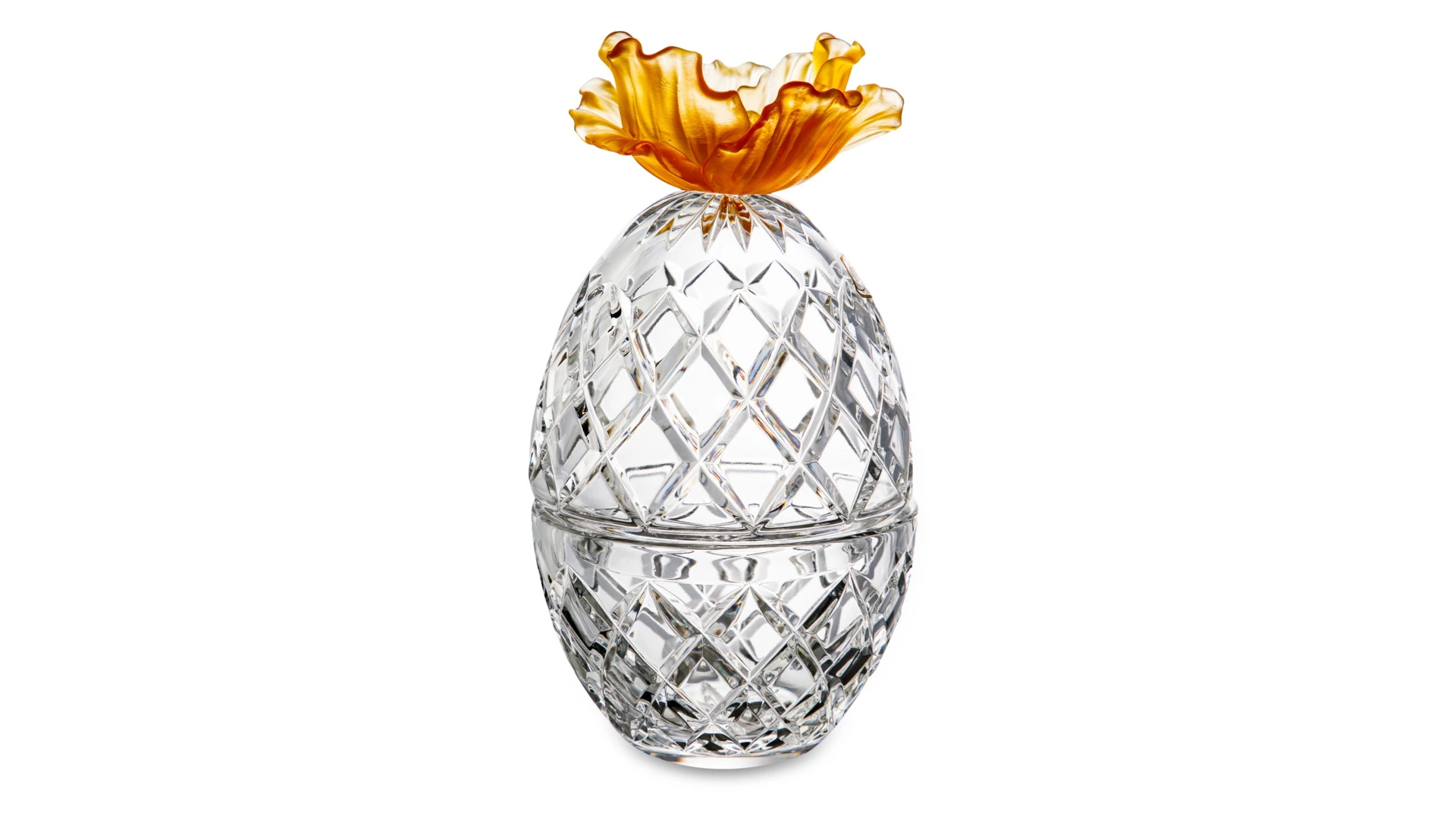 Конфетница с крышкой Cristal de Paris Цветок 17 см, янтарный цветок