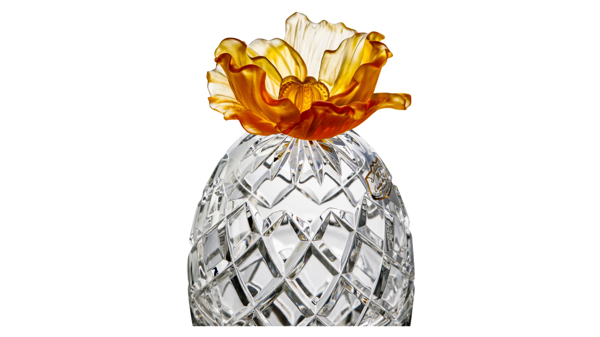 Конфетница с крышкой Cristal de Paris Цветок 17 см, янтарный цветок