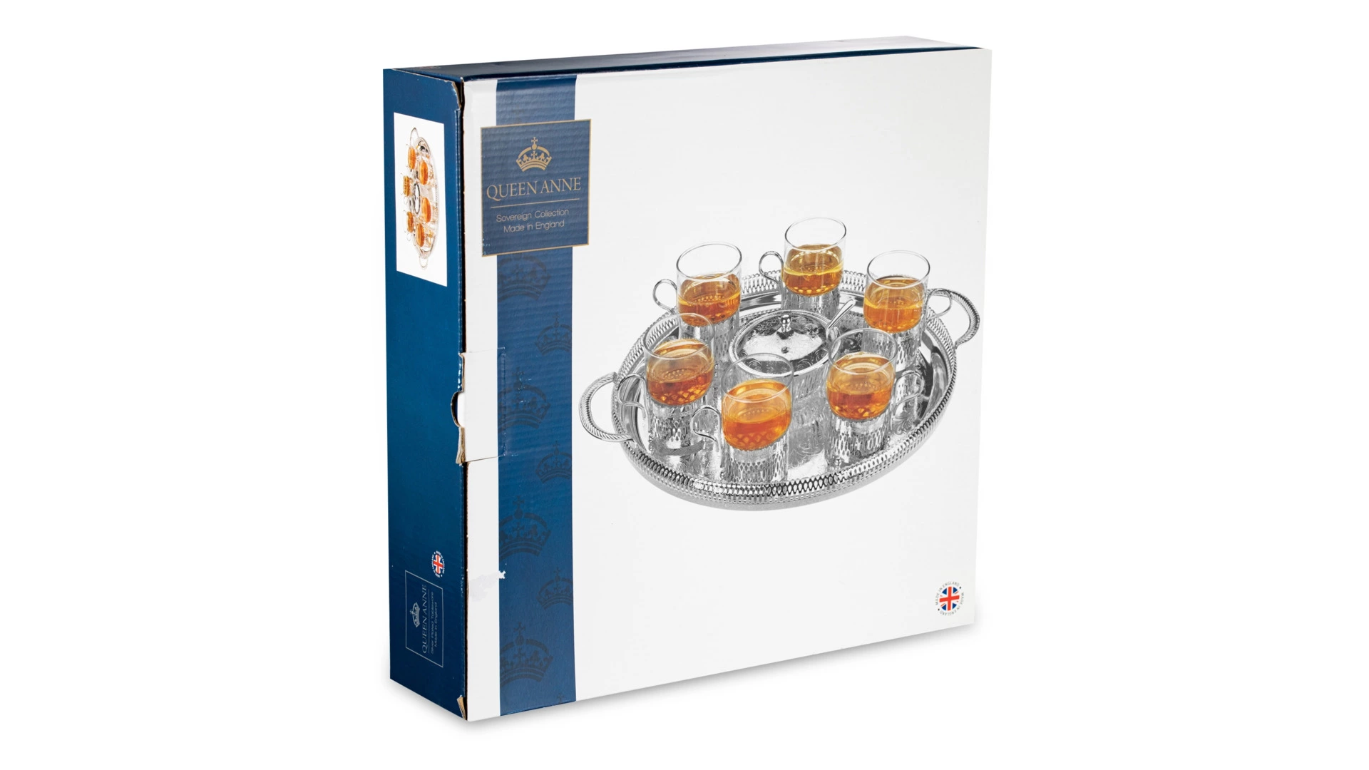 Набор для чая Queen Anne: поднос, сахарница, ложка, 6 стаканов с подстаканниками, сталь, стекло